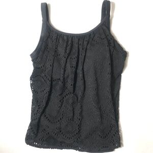 Black Lace Swim Tank Top - Women's Sleeveless Swim Tank
